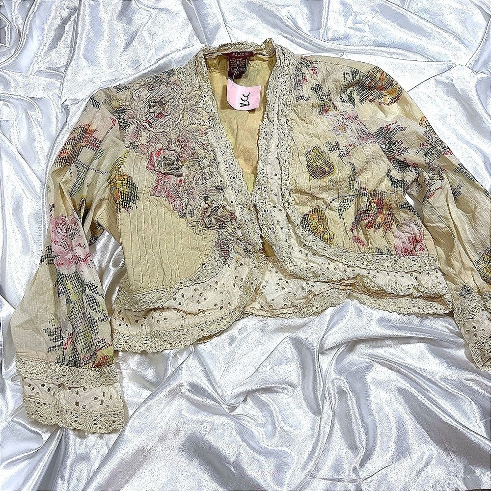 Vintage Julie G Floral Embroidered Jacket Cream Cottagecore Lace S